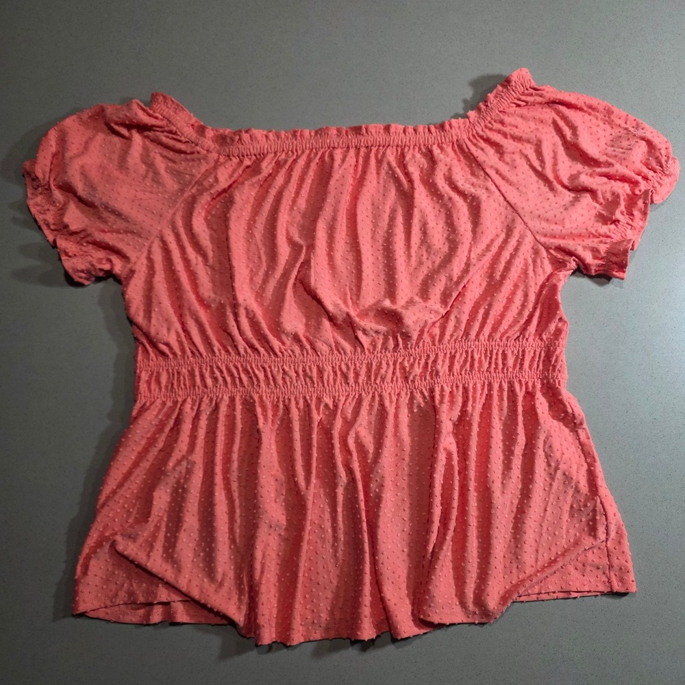 Lane Bryant Coral Pink Swiss Dot Off Shoulder Smocked Peplum Top 22/24